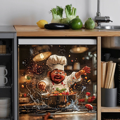Cartoon Fat Chef Cooking Wall Sticker Self Adhesive PVC Decal For Kitchen Restaurant Fridge Dishwasher Home Decor