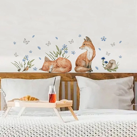 Adesivo Da Parete Con Volpe E Gufo Ad Acquerello Murale Decorativo In PVC Rimovibile Per Asilo Soggiorno Camera Da Letto Bambini