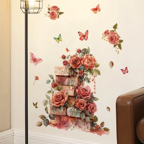 Adesivi da Parete 3D Farfalle Rosa Rossa Acquerello PVC Removibile Autoadesivo Decalcomanie Floreali Per Soggiorno Camera da Letto