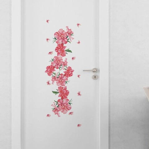 Pink Flower Wall Sticker PVC Self Adhesive Removable Floral Butterfly Wall Decal For Living Room Bedroom Home Decor