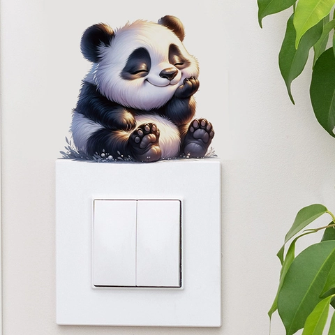 Cute Cartoon Panda Wall Sticker PVC Self Adhesive 3D Panda Switch Sticker Creative Home Decor Removable Living Room Wall Decal