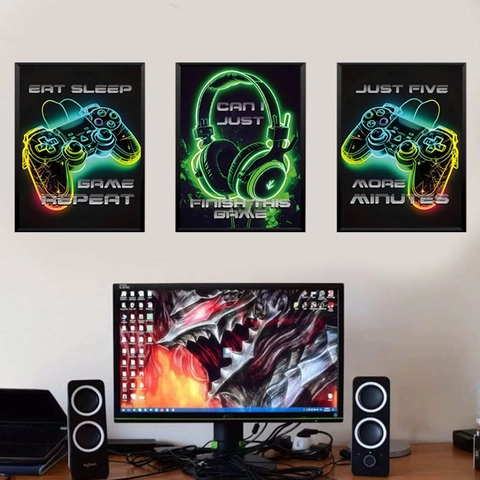 Neon Gaming Muursticker PVC Game Controller Headset Decal Voor Game Room Slaapkamer Woonkamer Verwijderbare Decoratieve Poster