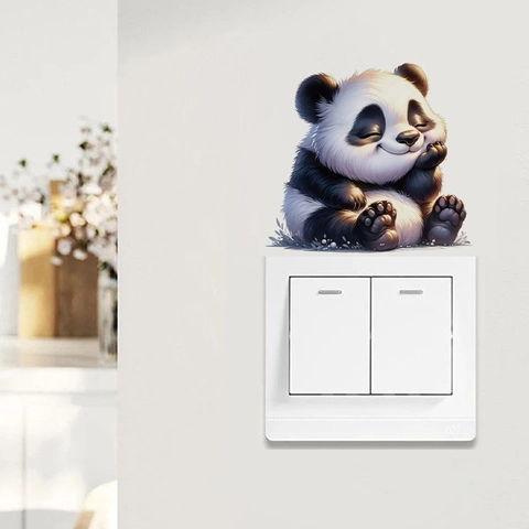 Cute Cartoon Panda Wall Sticker PVC Self Adhesive 3D Panda Switch Sticker Creative Home Decor Removable Living Room Wall Decal
