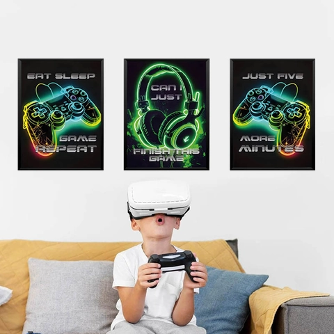 Neon Gaming Muursticker PVC Game Controller Headset Decal Voor Game Room Slaapkamer Woonkamer Verwijderbare Decoratieve Poster