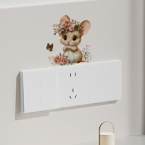 Simpatico Adesivo per Interruttore a Forma di Topo Cartone Animato in PVC Impermeabile per Soggiorno Camera da Letto Bagno