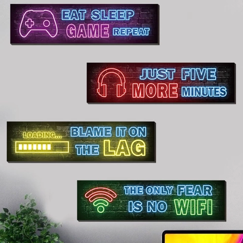 Neon Game Controller Headset Wall Sticker Removable PVC Gamer Slogan Decal For Living Room Bedroom Gaming Room Decor