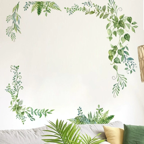 Aquarel Groene Plant Bladeren Muurstickers PVC Zelfklevende Varen Blad Muursticker Voor Woonkamer Badkamer Woondecoratie
