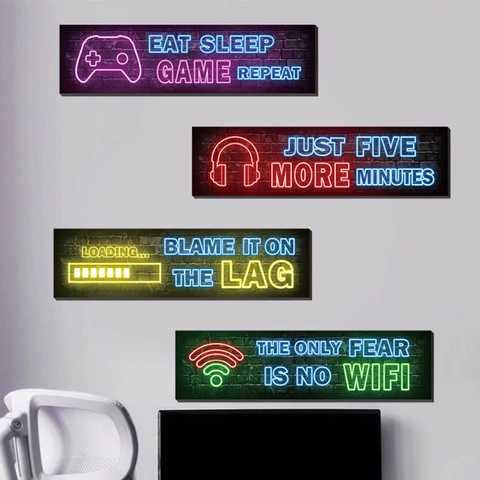 Neon Game Controller Headset Wall Sticker Removable PVC Gamer Slogan Decal For Living Room Bedroom Gaming Room Decor