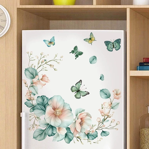 Groene Botanische Bloem En Vlinder Muurstickers PVC Verwijderbaar Zelfklevend Muurschilderingen Voor Woonkamer Slaapkamer
