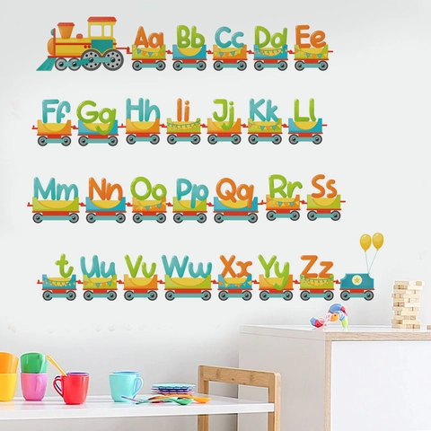 Cartoon Alphabet Train Wall Sticker Colorful ABC Decals For Kids Room Classroom Educational PVC Nursery Art Decor