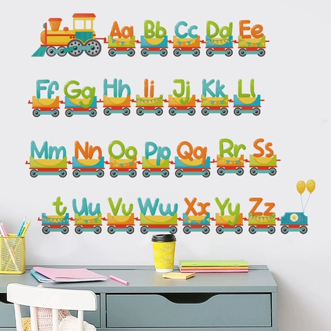 Cartoon Alphabet Train Wall Sticker Colorful ABC Decals For Kids Room Classroom Educational PVC Nursery Art Decor