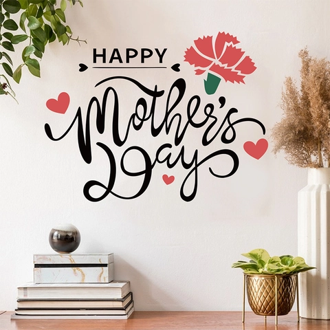 Happy Muttertag Wandtattoo Rote Nelke Herz Muster Abnehmbar PVC Aufkleber Für Wohnzimmer Schlafzimmer Home Dekoration