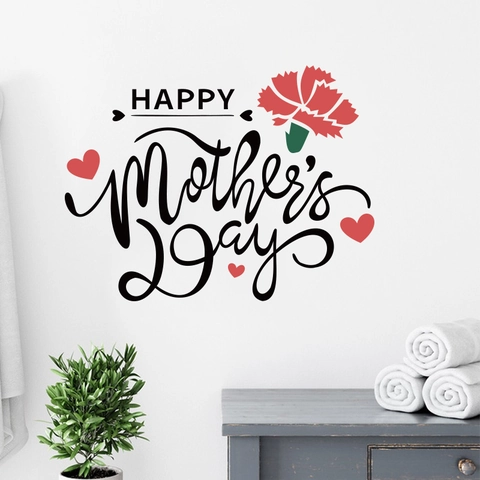 Happy Muttertag Wandtattoo Rote Nelke Herz Muster Abnehmbar PVC Aufkleber Für Wohnzimmer Schlafzimmer Home Dekoration
