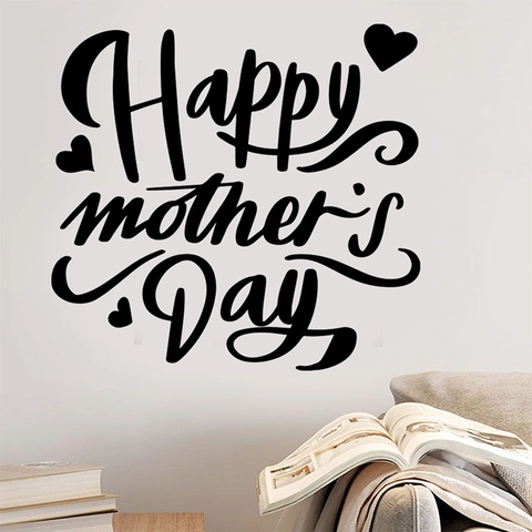 Adesivo da Parete PVC Festa della Mamma Rimovibile Autoadesivo Cuore Lettera Decalcomania Artistica Decorazione Casa per Camera da Letto Soggiorno