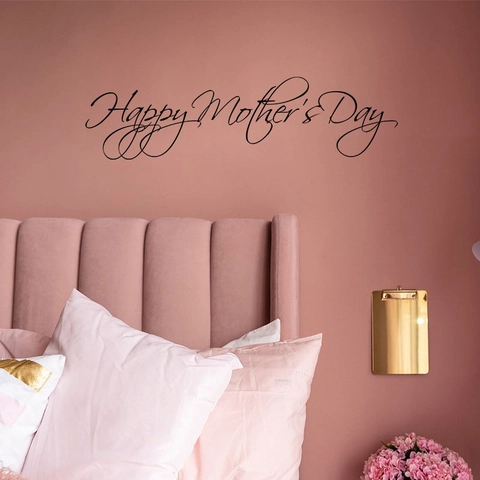 Happy Mother's Day Künstlerische Kursivschrift PVC Wandaufkleber Abnehmbarer Selbstklebender Schwarzer Aufkleber Schlafzimmer