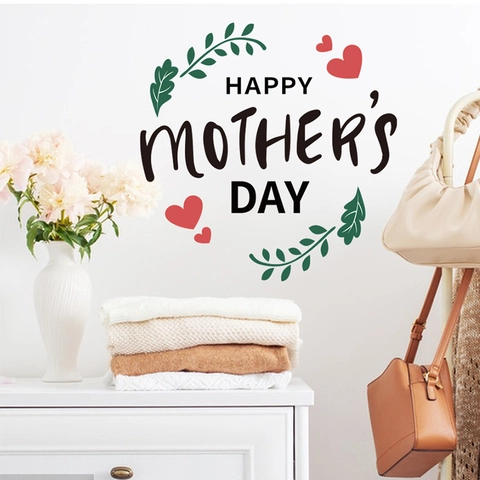 Happy Mother's Day Wandaufkleber PVC Selbstklebend Abnehmbar Wandtattoo Blumen Herz Muster Für Wohnzimmer Dekoration