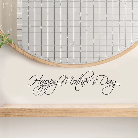 Happy Mother's Day Künstlerische Kursivschrift PVC Wandaufkleber Abnehmbarer Selbstklebender Schwarzer Aufkleber Schlafzimmer