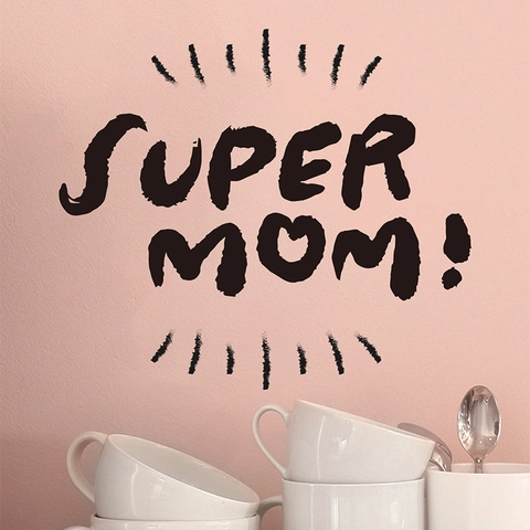 Super Mom Mother's Day Decorative Wall Sticker Removable PVC Decal For Living Room Bedroom Black Lettering Home Wall Art