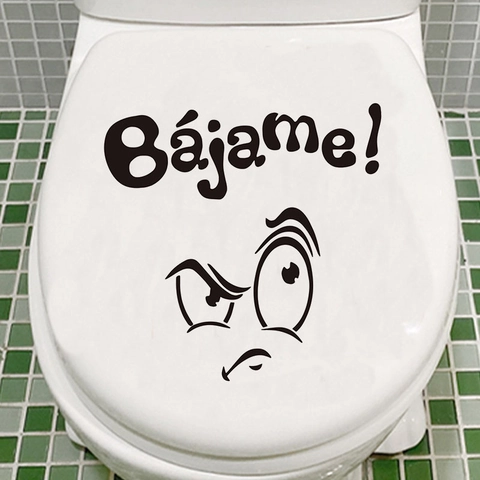 Lustiger Cartoon Ausdruck Toilettenaufkleber Spanisch Bajame Slogan PVC Abnehmbar Selbstklebend Badezimmer Deko WC Deckel Aufkleber