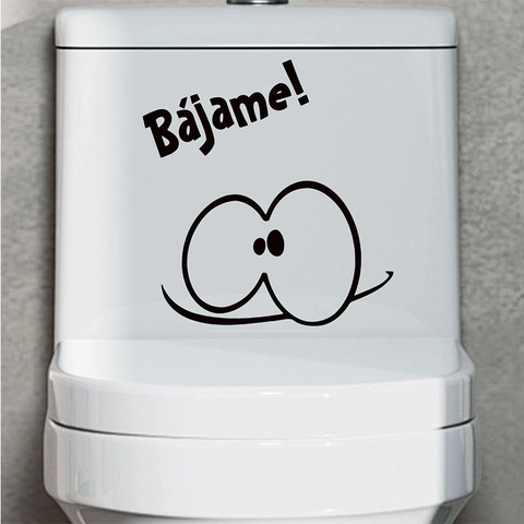 Funny Bajame Spanish Quote Toilet Lid Sticker Cartoon Eyes Removable Waterproof PVC Bathroom Decor Wall Decal