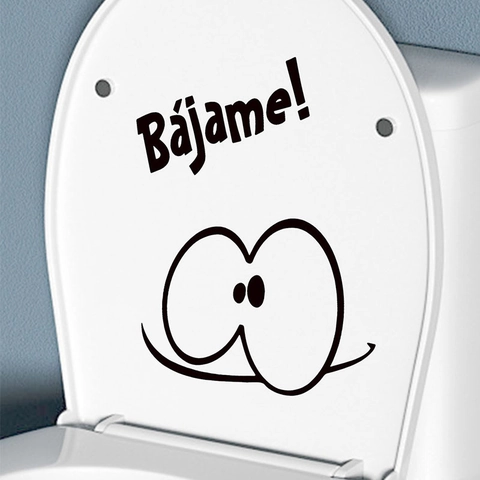Funny Bajame Spanish Quote Toilet Lid Sticker Cartoon Eyes Removable Waterproof PVC Bathroom Decor Wall Decal