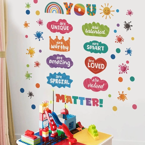 Bunte Inspirierende Englische Zitate Wandtattoos Regenbogen Sonne Muster Abnehmbare PVC Aufkleber Für Kinderzimmer Deko