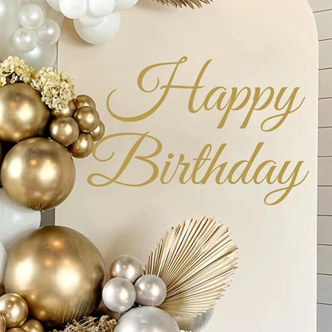 Adesivo da Parete Happy Birthday Metallico Oro PVC Autoadesivo Lettera Decalcomania per Decorazione Sfondo Festa Compleanno