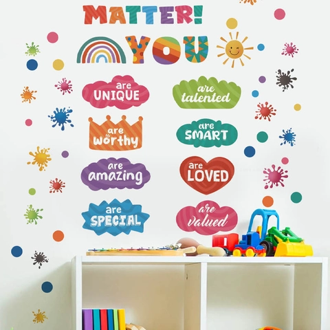 Bunte Inspirierende Englische Zitate Wandtattoos Regenbogen Sonne Muster Abnehmbare PVC Aufkleber Für Kinderzimmer Deko