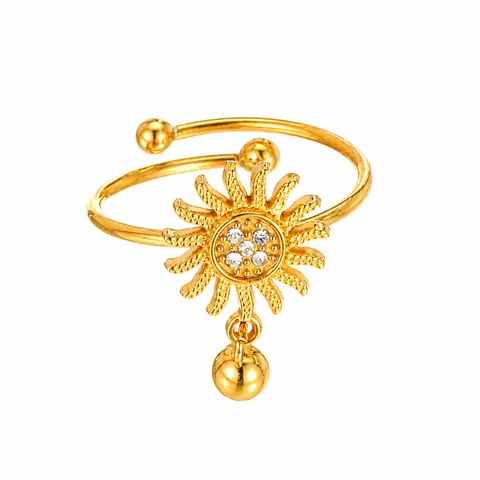18K Gold Plated Stainless Steel Adjustable Open Ring For Women Animal Sun Star Bee Owl Snail Chili Charm Fashion Jewelry