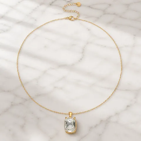 Luxus 18K Vergoldet Edelstahl Quadratischer Zirkonia Anhänger Halskette Für Damen Mode Elegant Lange Kristall Stein Schmuck