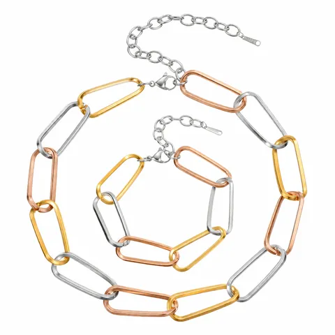Collana a Maglie Geometriche in Acciaio Inossidabile Placcato Oro 18K Tricolore per Donna Collana a Catena Grossa Gioielli