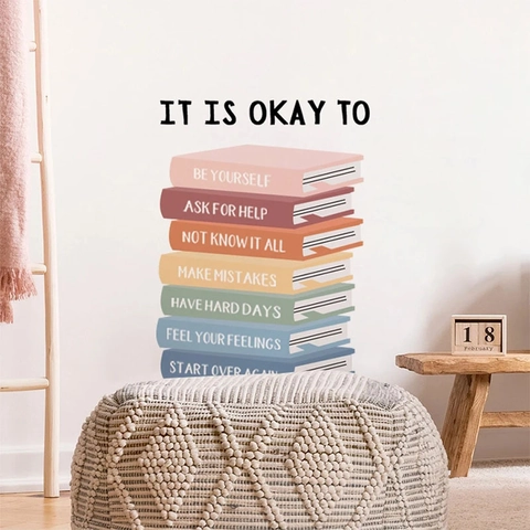 Παροτρυντικό Αυτοκόλλητο Τοίχου It Is Okay To Πολύχρωμα Βιβλία Αποφθέγματα Αυτοκόλλητο PVC Για Διακόσμηση Σπιτιού