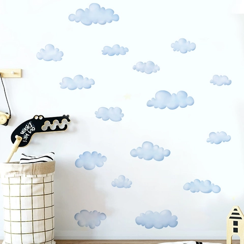 Adesivi Murali Nuvole Blu per Cameretta Bambini Camera da Letto Bagno PVC Impermeabile Removibile Acquerello Nuvole Decalcomanie per la Casa