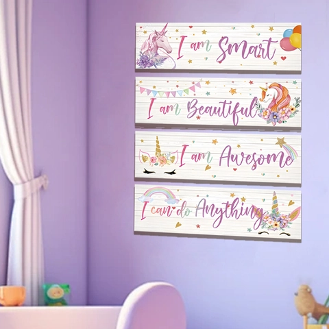 Moderne Minimaliste Licorne Citations Motivationnelles Stickers Muraux Amovible PVC Décalcomanie Pour Chambre D'Enfant Salon Décor