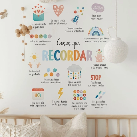 Stickers Muraux Citations Inspirantes Espagnol Anglais PVC Amovible Auto-adhésif Fusée Arc-en-ciel Décalcomanies pour Chambre d'Enfants Décoration de Chambre