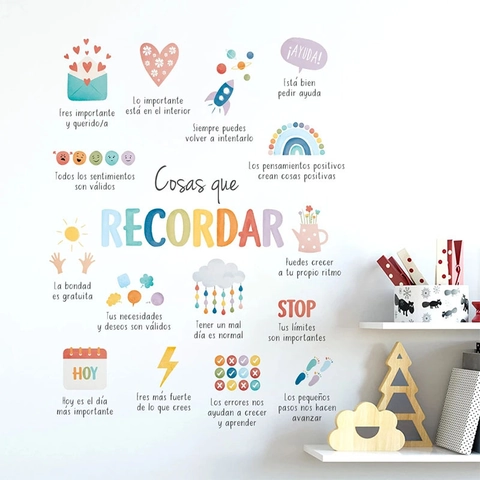 Stickers Muraux Citations Inspirantes Espagnol Anglais PVC Amovible Auto-adhésif Fusée Arc-en-ciel Décalcomanies pour Chambre d'Enfants Décoration de Chambre