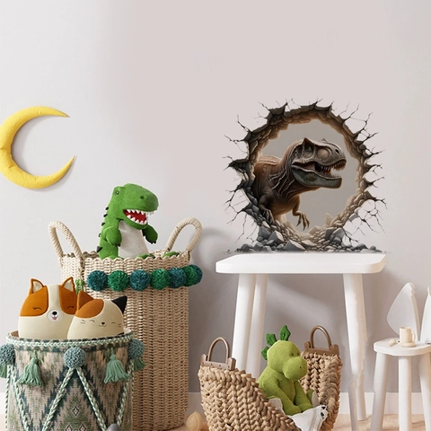 3D Realistic T-Rex Breaking Wall Sticker Removable PVC Decorative Mural For Kids Room Bedroom Living Room Toilet Home Decor