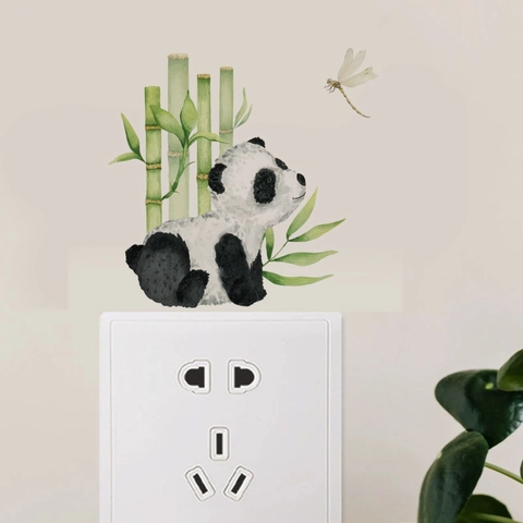 Adesivo per Interruttore della Luce Panda Acquerello Cartone Animato Libelle Bambù Decorazione Presa PVC Rimovibile per Soggiorno