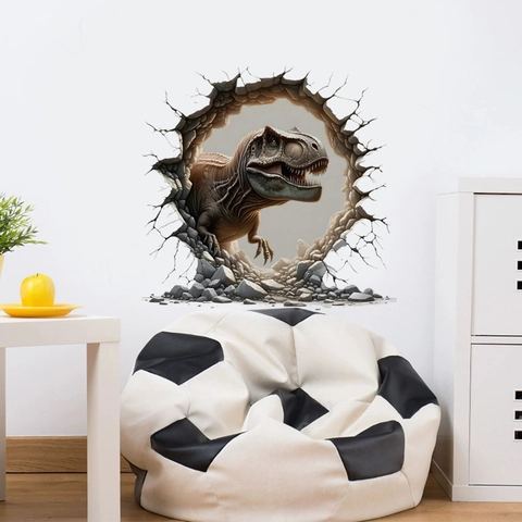 3D Realistic T-Rex Breaking Wall Sticker Removable PVC Decorative Mural For Kids Room Bedroom Living Room Toilet Home Decor