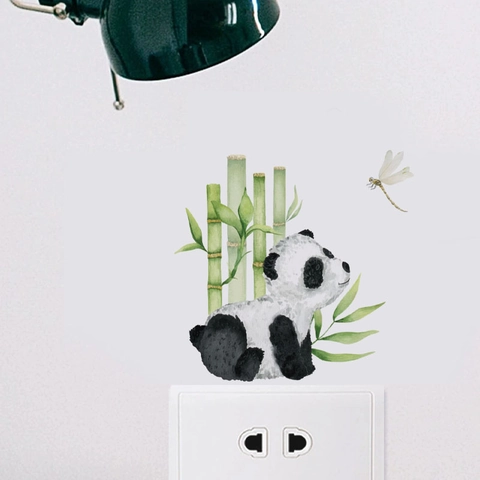 Adesivo per Interruttore della Luce Panda Acquerello Cartone Animato Libelle Bambù Decorazione Presa PVC Rimovibile per Soggiorno
