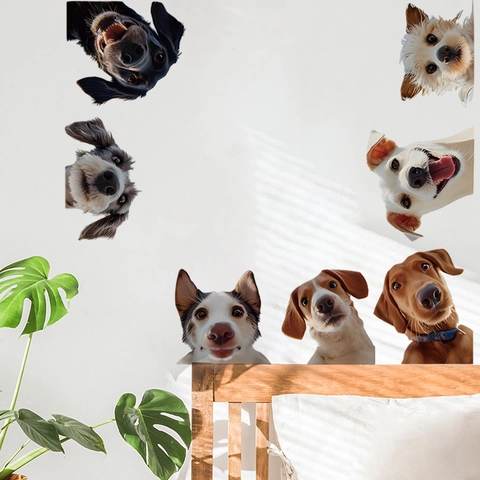 Pegatinas de Pared de Perro 3D Extraíbles Impermeables de PVC Calcomanías de Animales Realistas para Baño Inodoro Sala