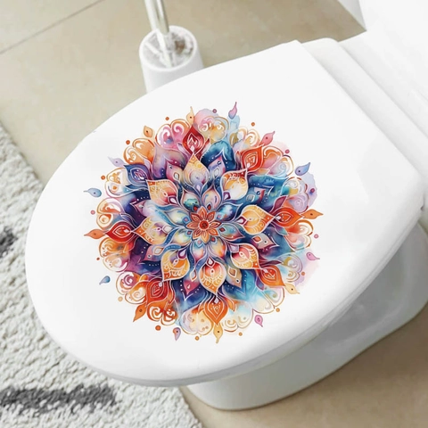 Pegatina para Tapa de Inodoro de Mandala de Acuarela Bohemio Impermeable de PVC Calcomanía de Pared para Baño Sala de Estar Dormitorio Decoración del Hogar