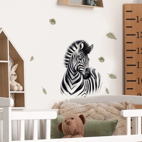 Zebra Animal Wall Sticker Hand Painted Watercolor Style DIY PVC Removable Wall Decal For Kids Room Nursery Bedroom Decor