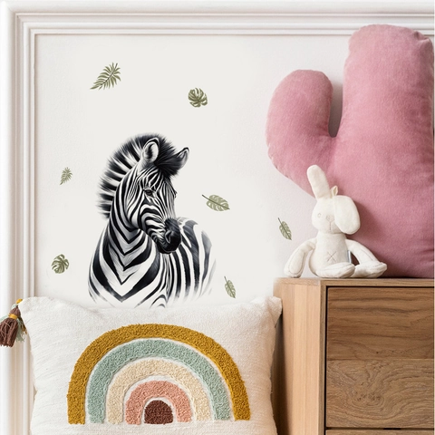 Zebra Animal Wall Sticker Hand Painted Watercolor Style DIY PVC Removable Wall Decal For Kids Room Nursery Bedroom Decor