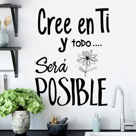 Sticker Mural Citation Inspirante Espagnole Cree En Ti Y Todo Sera Posible PVC Amovible Lettres Motivation Fleur Autocollant Mural