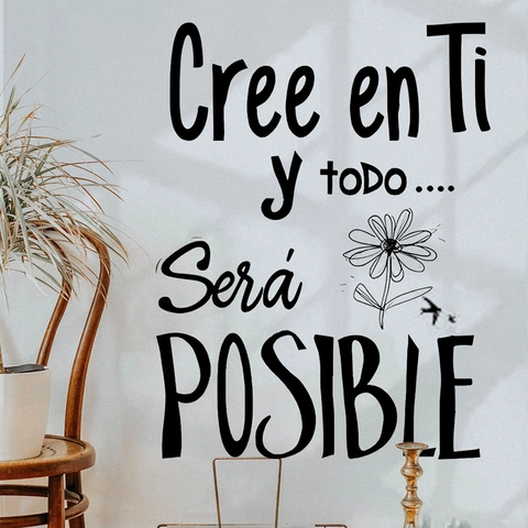Sticker Mural Citation Inspirante Espagnole Cree En Ti Y Todo Sera Posible PVC Amovible Lettres Motivation Fleur Autocollant Mural
