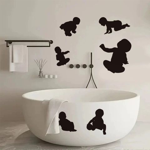Adesivi Murali Silhouette Bambino Neri Removibili PVC Impermeabile Decalcomanie Neonati Per Bagno Cameretta Bambini
