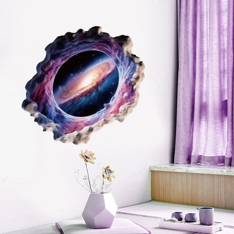 3D Kosmische Galaxie Nebel Wandtattoo Kreative Wanddurchbruch Optik WC Aufkleber Abnehmbar PVC Dekor Für Kinderzimmer Heim
