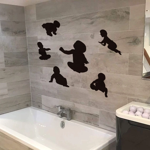 Adesivi Murali Silhouette Bambino Neri Removibili PVC Impermeabile Decalcomanie Neonati Per Bagno Cameretta Bambini