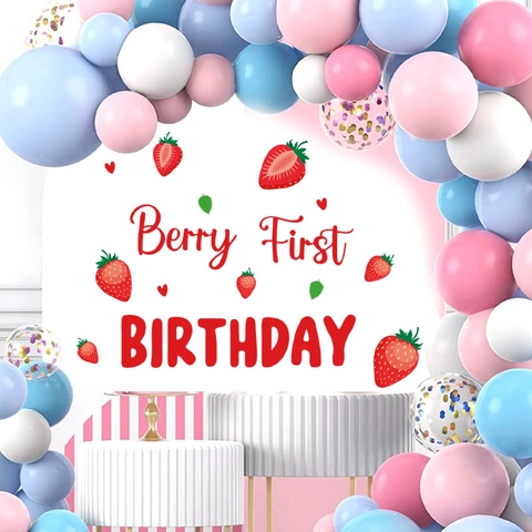 Adesivo da Parete Fragola per Festa di Primo Compleanno PVC Decalcomania Decorativa Sfondo Tema Berry per Festa Neonato